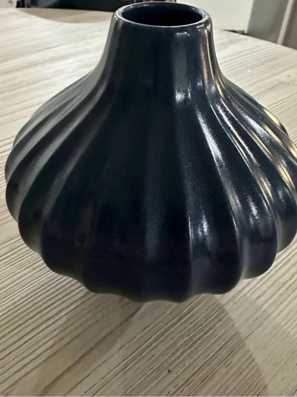 Jonathan Adler 6” Squash Vase Blue Ribbed Ceramic Vase - Decorative Home Accent